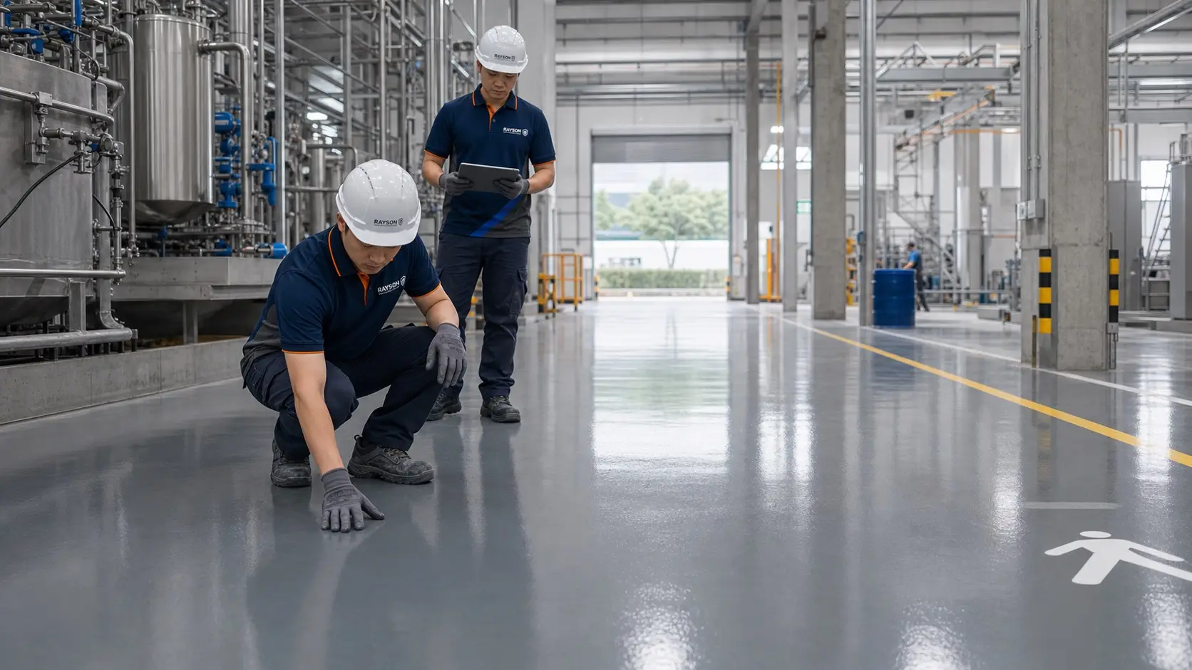 Industrial facility floor carrying forklift and pallet traffic on a high-performance coating