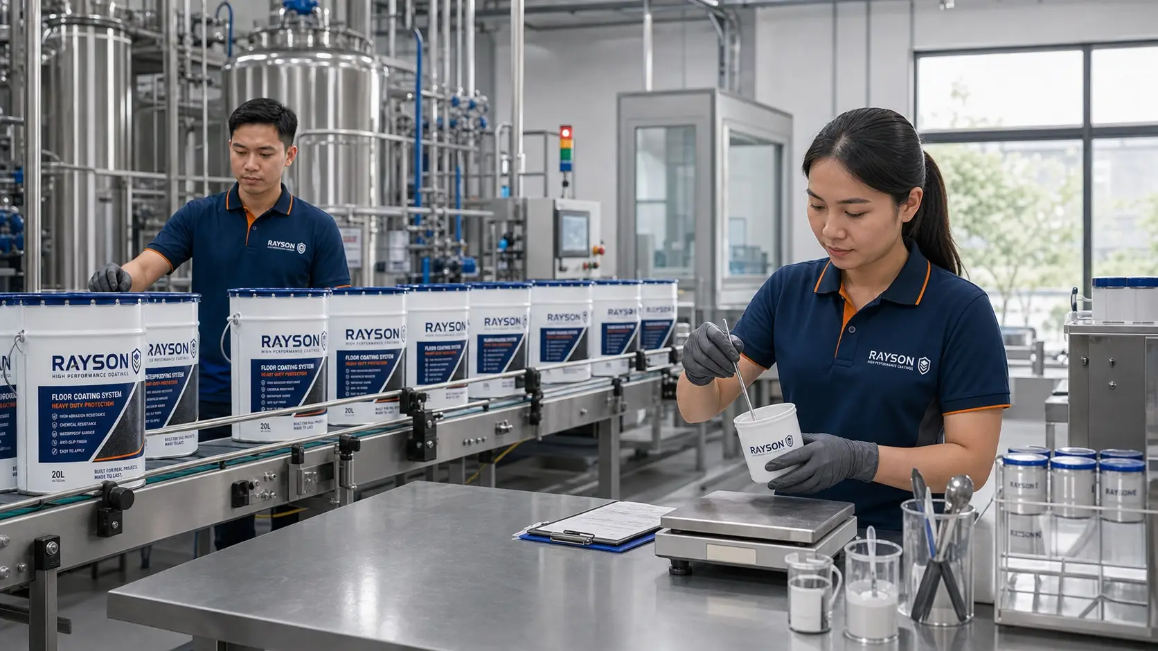 Rayson team carrying out coating production and quality-control work in Singapore